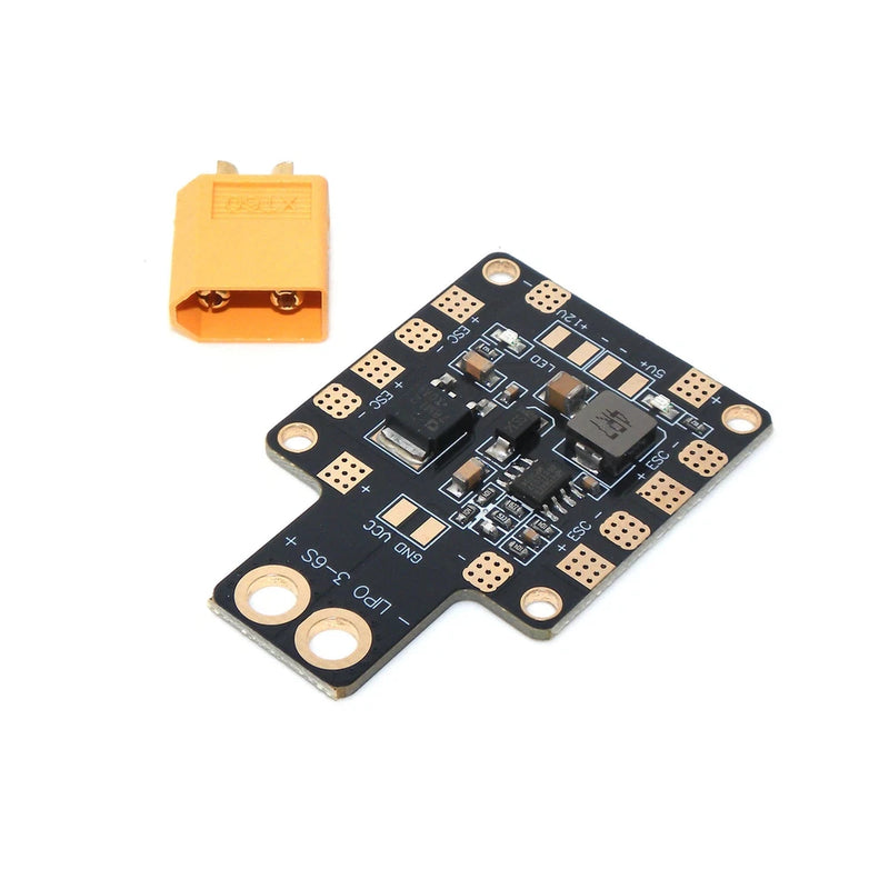 XT60 power distribution PCB with dual BEC regulator and mounting holes