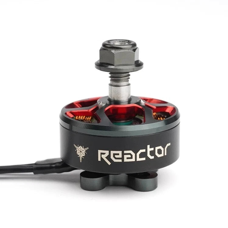 RC brushless motor with black and red housing, Reactor label, and mounting base