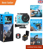 Professional EK7000 4K30FPS Action Camera, 20MP Ultra HD & Waterproof Blue Kit
