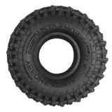 Black RC rock crawler tire wheel with deep tread and center rim hole