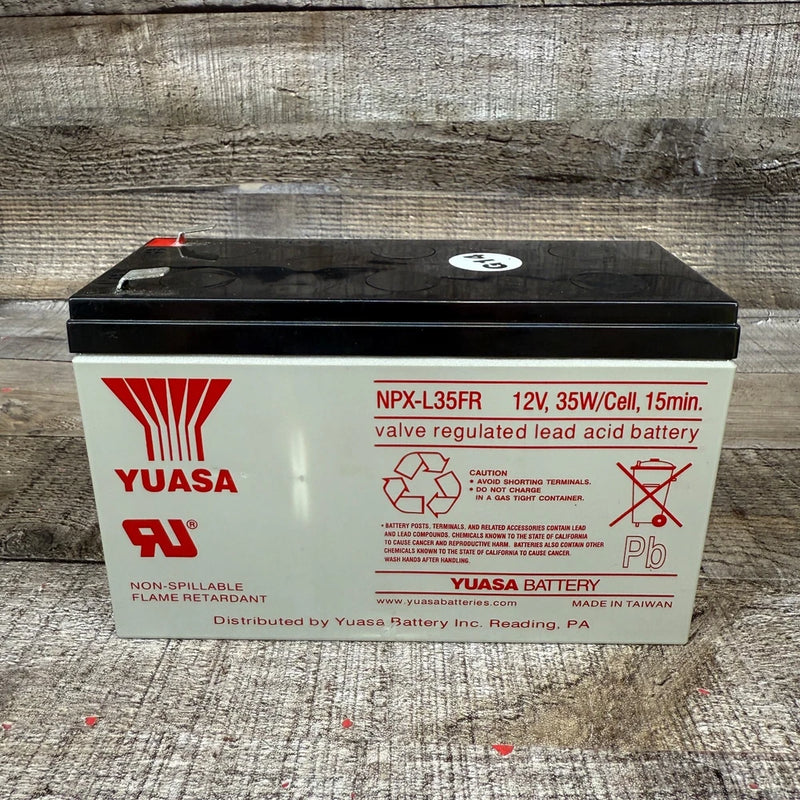Yussa lead-acid battery with red/black label and top terminals, rectangular case