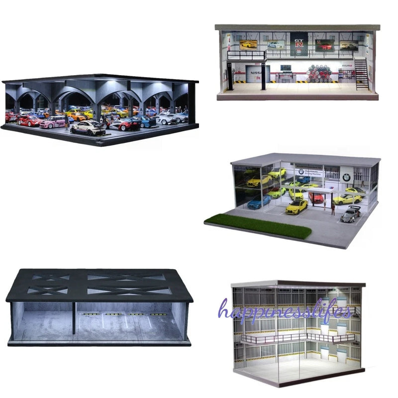 Diorama 1/64 Diecast Garage Model LED Lighting Building Parking Lot Scene Model