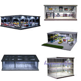 Diorama 1/64 Diecast Garage Model LED Lighting Building Parking Lot Scene Model