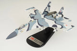 1/72 scale Su-27SKM model airplane with blue camouflage, on display stand