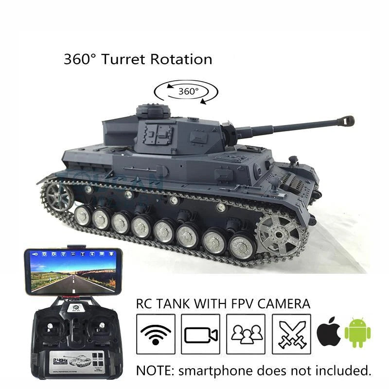 7.0 Henglong 1/16 Panzer IV F2 RTR RC IR BB Tank 3859 FPV Metal Wheel 360 Turret