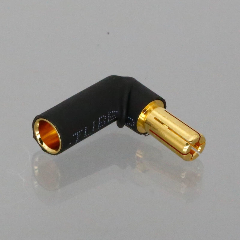 90-degree 5.5mm bullet adapter, black heat-shrink with gold male and female connectors