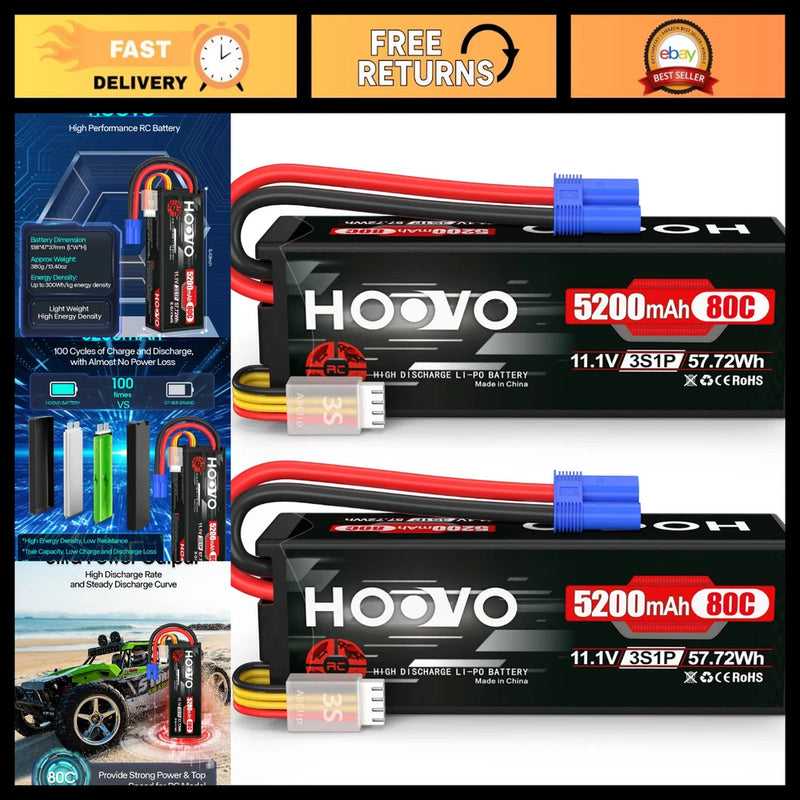 High-Performance 3S 11.1V 80C 5200mAh RC Lipo Battery - Hard Case EC5 Connector Battery