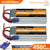 2-pack Youme Power Li-Po batteries 22.2V 6S 4500mAh 60C with EC5