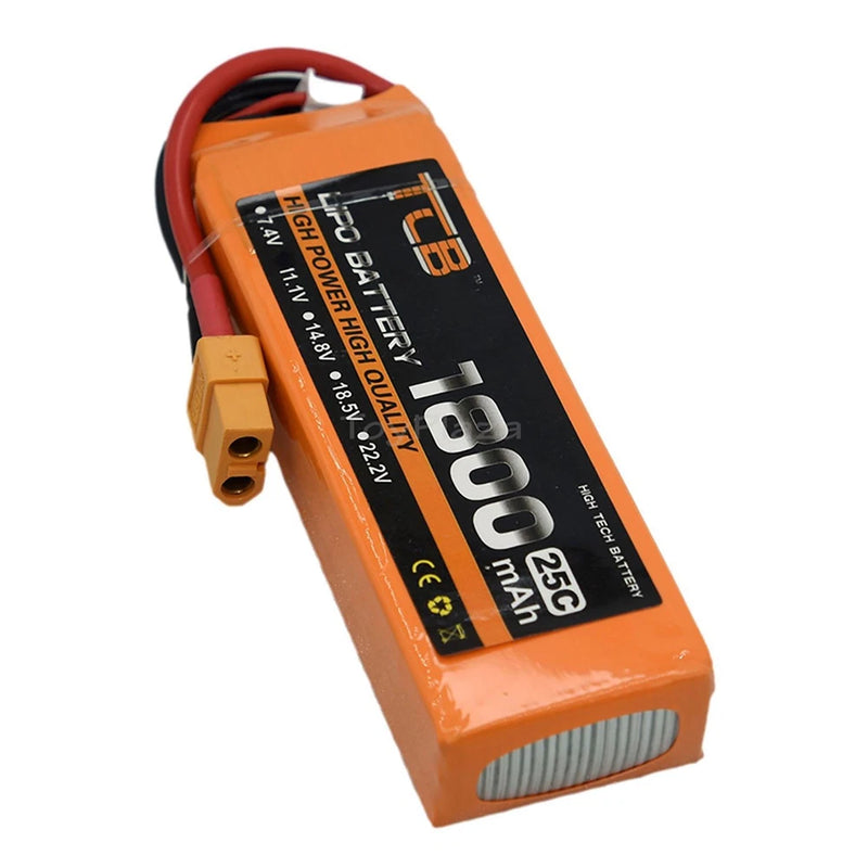 11.1V LiPo RC battery pack with XT60 connector, orange casing, 1800mAh