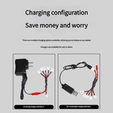 USB Li-Po battery charging cord set with plug adapter and multiple small connectors