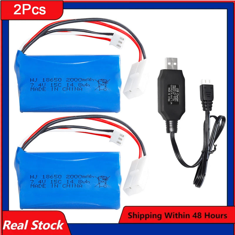 2¡Á 7.4V 2000mAh Battery for 4 Wheel Drive RC Car Off-road Vehicle High-speed Car