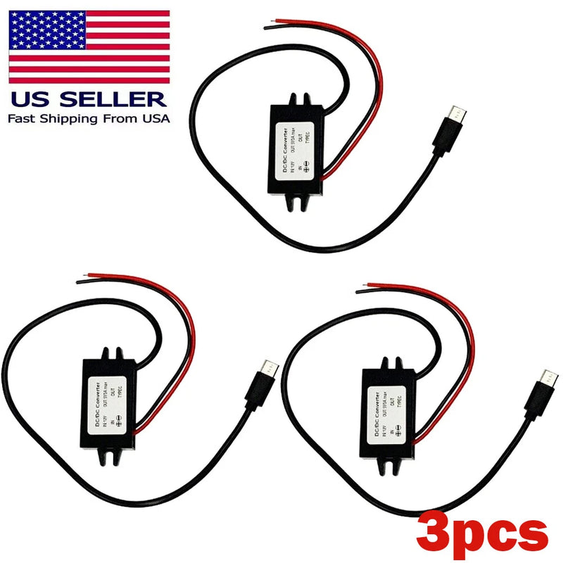 3PCS 12V (8-23V) In To 5V Out DC-DC Converter Module 3A 15W with TYPE-C Output F
