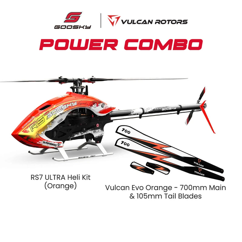 Orange RC helicopter model kit with main and tail rotor blades