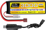 2S Lipo Battery 7.4V 3000mAh 35C with T Plug and USB Charging Cable Suitable