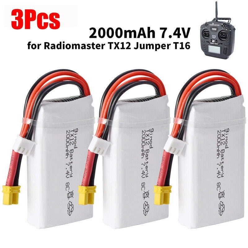 2000mAh 7.4V 8C Lipo Battery XT30 for RadioMaster TX12 Jumper T16 RC Transmitter Battery