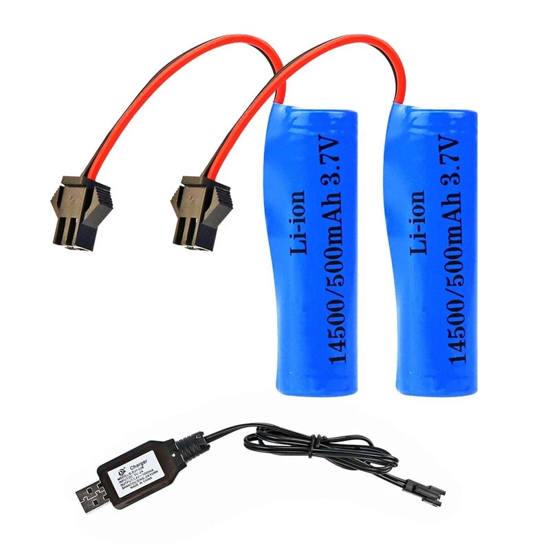 2x 14500 3.7V 500mAh Li-ion Battery for Toy Car DE50 DE55 TB202 TM141 SM2P Plug