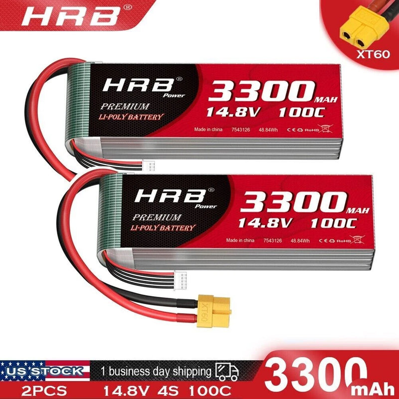 2x HRB 14.8V 4S 3300mAh LiPo Battery 100C XT60 for Rc Car Truck Boat Drone FPV Battery