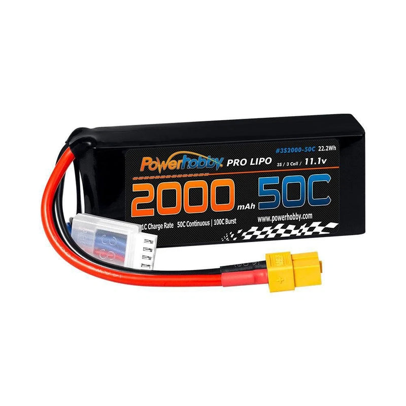 3S 11.1V 2000mAh 50C XT60 Lipo Battery + Adapter Powerhobby PHB3S200050XT60 Battery