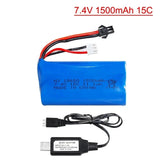 1PC 7.4V 1500mAh 15C Li-ion Rechargeable Battery SM2P Plug for RC Car Boat Truck