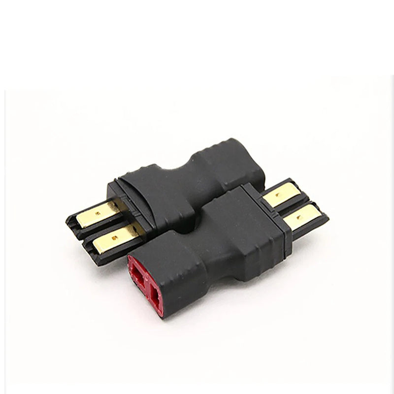 Battery ESC plug connector adapter with black housing, red port, and gold contacts
