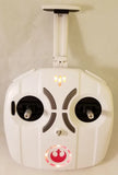 White Star Wars X-Wing drone remote controller with two black joysticks and red emblem