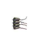 Set of four micro RC drone motors with wire leads and metal cylindrical housings