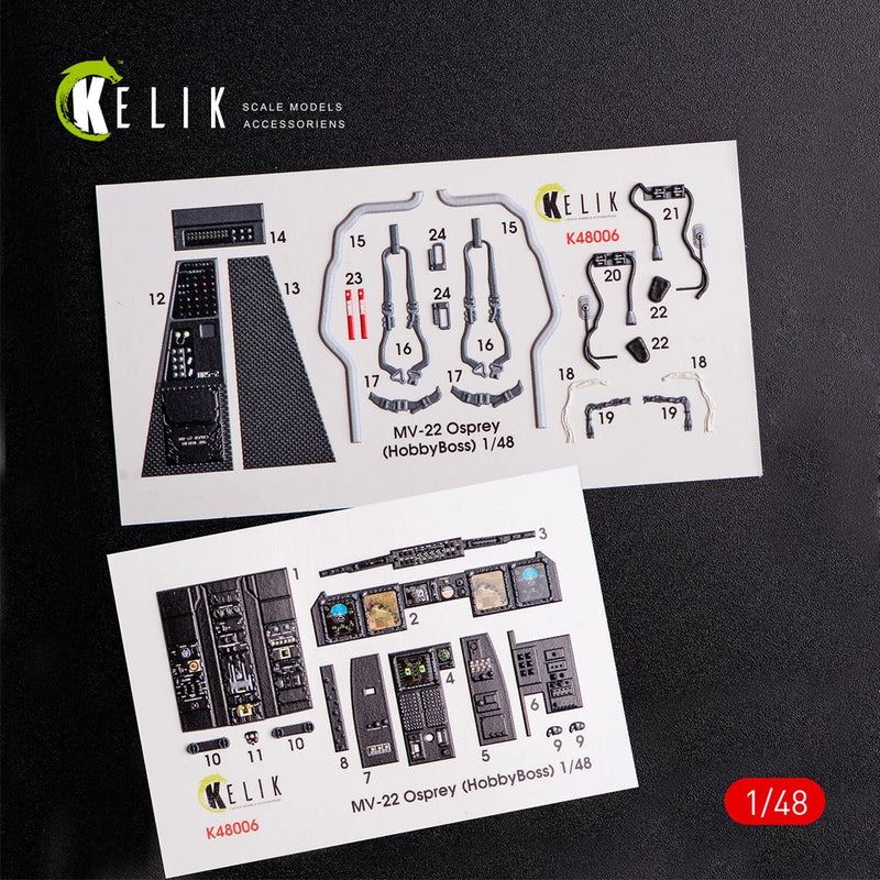 1/48 MV-22 Osprey interior 3D decal sheet set with cockpit detail parts