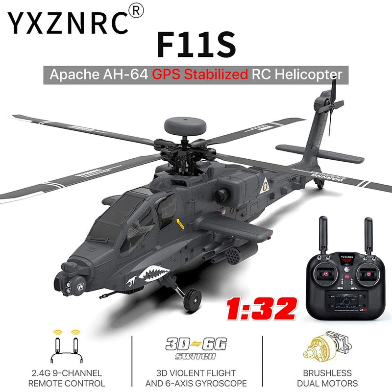 YUXIANG F11-S RC Helicopter AH-64D Apache 9CH 2.4G 6-Axis 3D GPS Positioning RTF