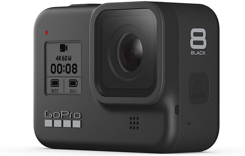 GoPro Hero8 Black action camera with front lens and status screen