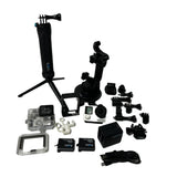 GoPro HERO4 action camera kit with camera, mounts, waterproof case, batteries, and cords