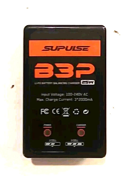 SUPULSE B3P Li-Po battery balancing charger, black case with orange 25W front label and ports