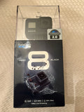 GoPro HERO8 Black action camera box with camera render and Hypersmooth 2.0 label