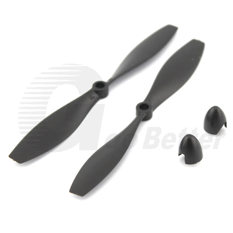 Plastic RC propellers, two-blade black set with mounting holes and spare tips