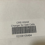 Battery charger label for gel cells, CRE-55494, barcode and serial number
