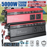 5000W Sine Wave Power Inverter DC 12/24V To AC 110V RV Solar Converter LCD 4 USB