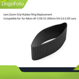Textured black rubber zoom grip ring for camera lens