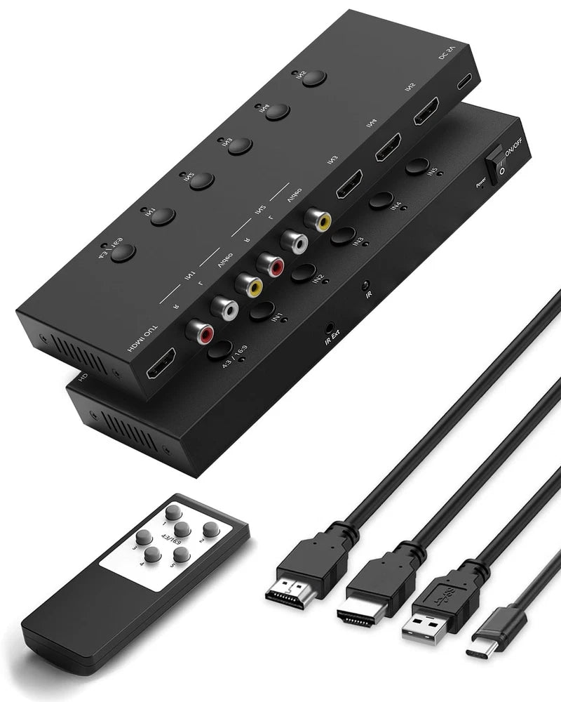 5-in-1 HDMI/AV Switcher, RCA to Digital Converter ?C 2 AV & 3 HDMI Inputs, Sup...