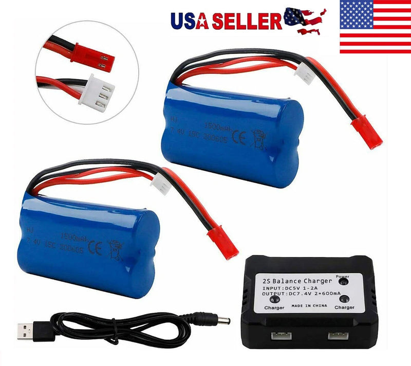2PCS Li-ion Battery 7.4V 1500mAh w/ JST Plug for RC Car Boat Helicopter MJX T10 Battery