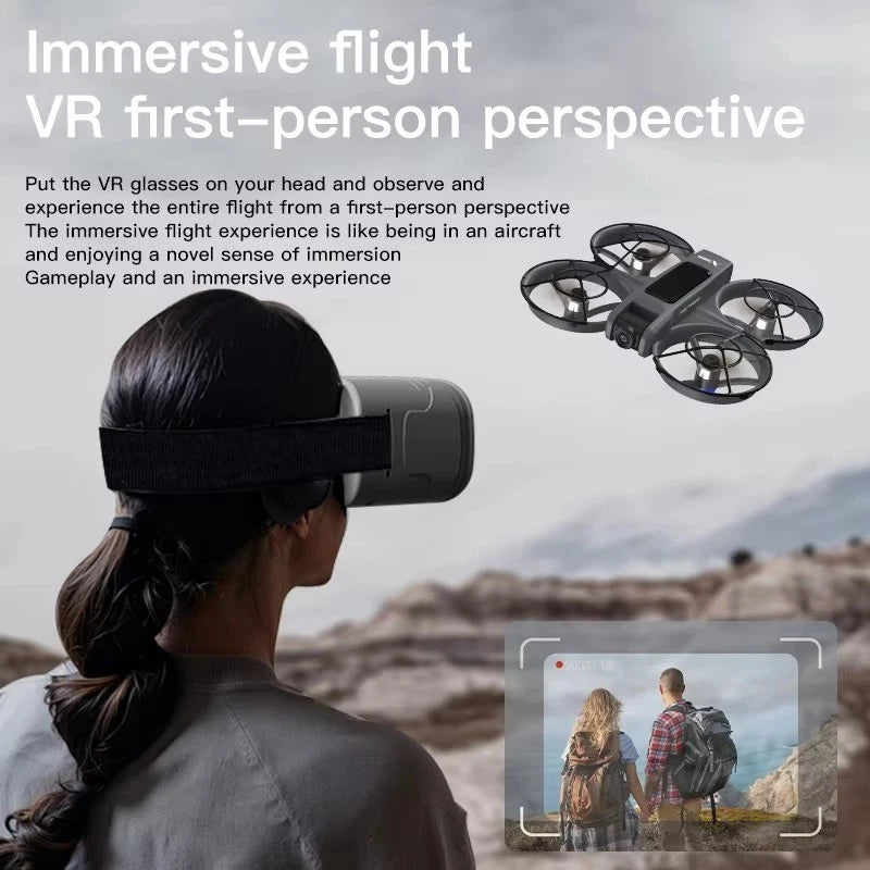 Mini drone with VR headset, dual antenna goggles, black goggles