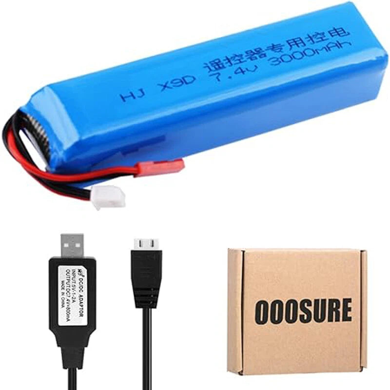 7.4V 3000mAh 8C Lipo Battery with USB for Frsky X9D Transmitter Radiolink RC Toy