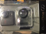 Sports helmet video camcorder in clear retail case with action camera and mount