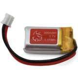 300mAh 3.7V LiPo battery with red and black wires, foil pack label