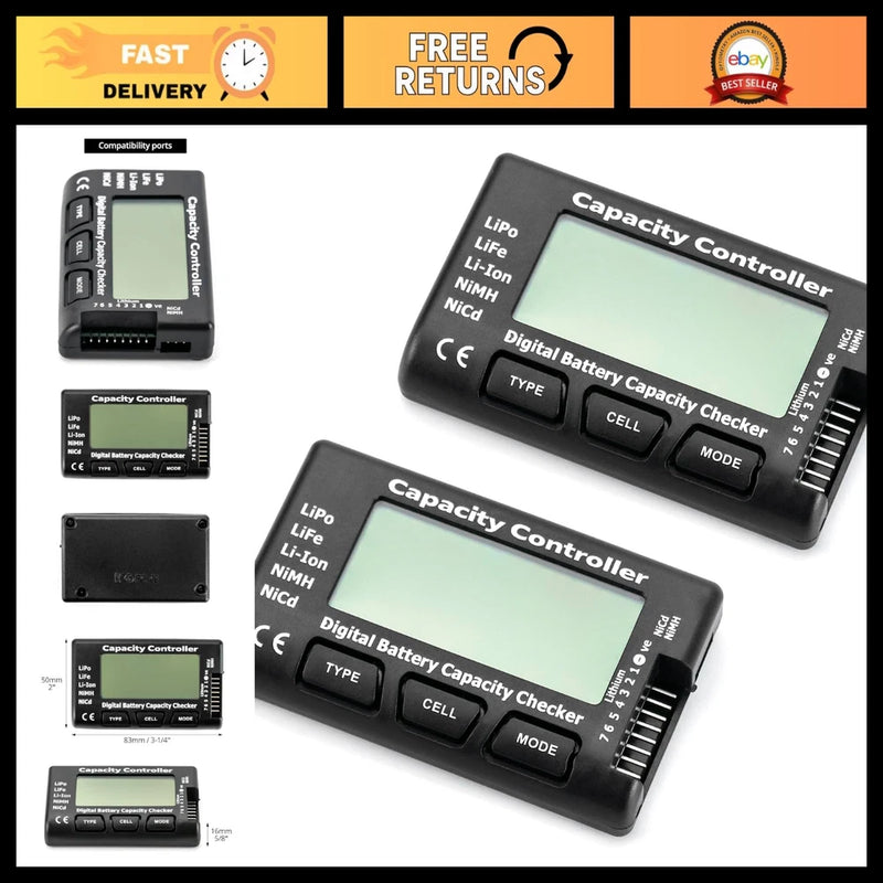 2-Pack RC Battery Capacity Checker 2-7S LiPo Li-ion NiMH - Multi-Mode Voltage Di Battery