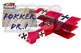 Red triplane RC airplane kit with red wings and black cross markings
