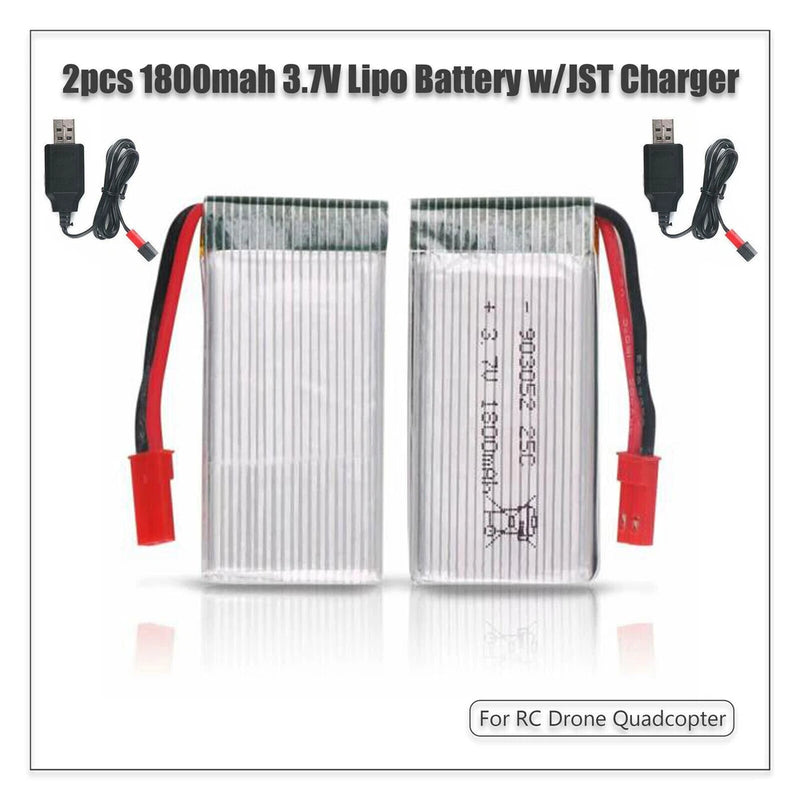 2Pcs 1800mAh 3.7V Lipo Battery 25C JST Plug USB Charge for RC Drone Quadcopter