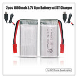 2Pcs 1800mAh 3.7V Lipo Battery 25C JST Plug USB Charge for RC Drone Quadcopter
