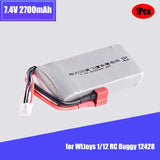7.4V 2S 2700mAh 20C LiPO Battery deans T plug fit for WLtoys 1/12 RC Buggy 12428