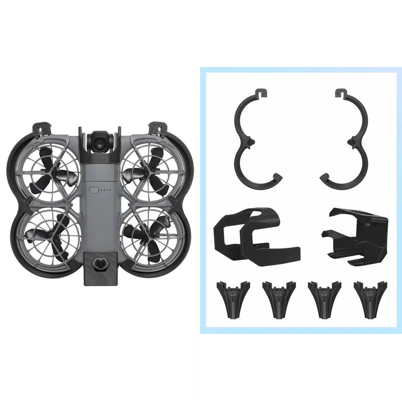 Drone prop guard and bumper parts set with landing gear protectors, black