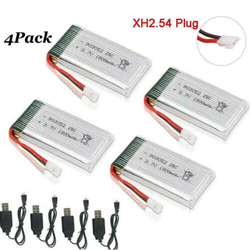 4x 3.7V 1800mah Lipo Battery XH2.54 Plug w/ USB Charger For RC Quadcopter Drone