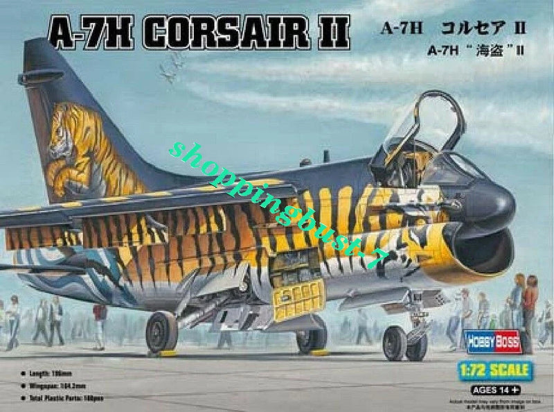 Hobbyboss A-7H Corsair II 1:72 model kit with yellow tiger aircraft artwork